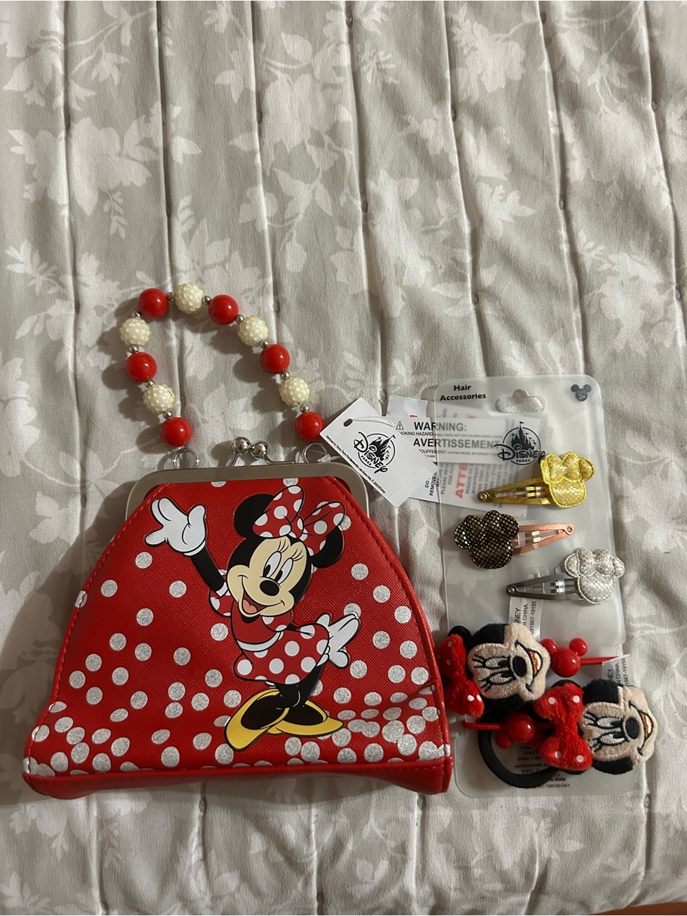 Disney Minnie Mouse Red Polka Dot Girls Purse with Matching Hair Accessories